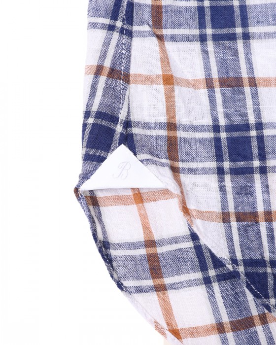 BARBAリネンコットンスクエアチェック ボタンダウンシャツ【DANDY LIFE】10l