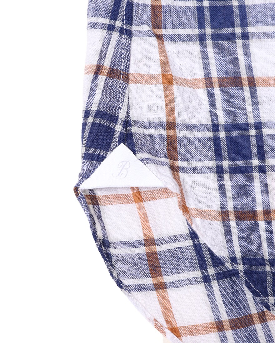 BARBAリネンコットンスクエアチェック ボタンダウンシャツ【DANDY LIFE】10l