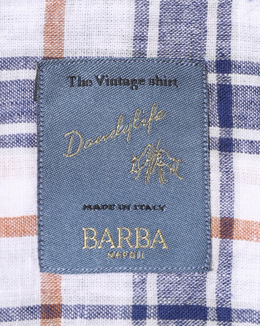 BARBAリネンコットンスクエアチェック ボタンダウンシャツ【DANDY LIFE】12l