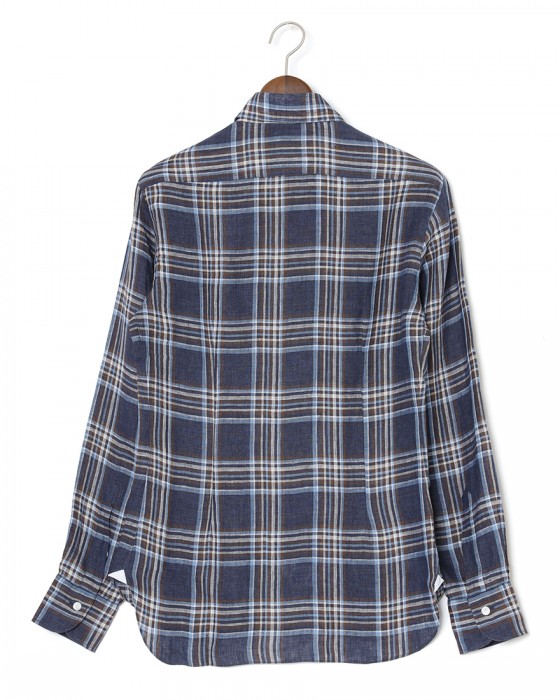 BARBAマドラスチェック リネン ボタンダウンシャツ【DANDY LIFE】04l