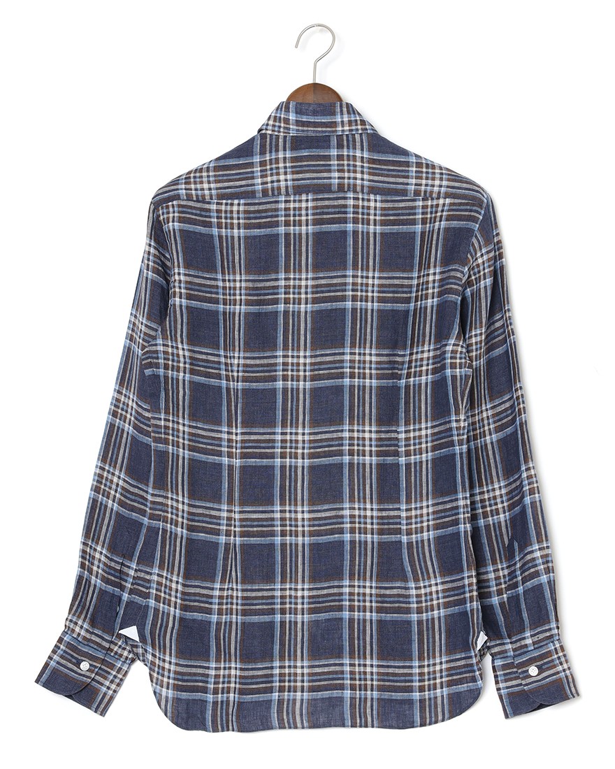 BARBAマドラスチェック リネン ボタンダウンシャツ【DANDY LIFE】04l