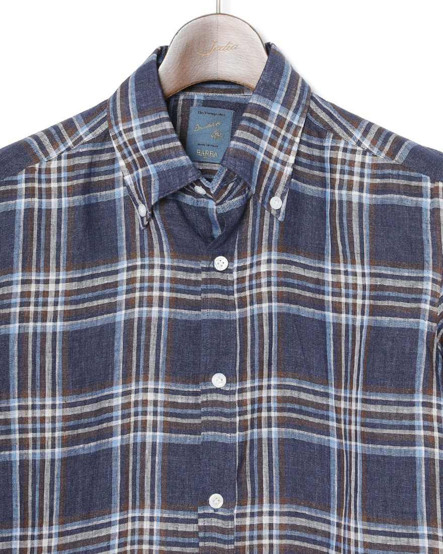 BARBAマドラスチェック リネン ボタンダウンシャツ【DANDY LIFE】05l