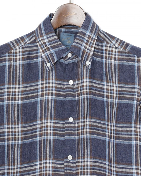 BARBAマドラスチェック リネン ボタンダウンシャツ【DANDY LIFE】06l