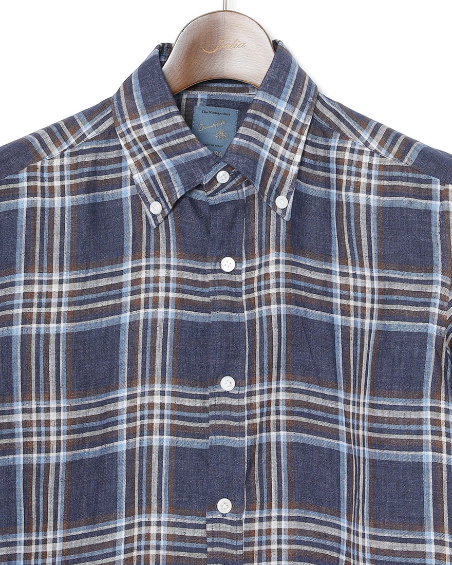 BARBAマドラスチェック リネン ボタンダウンシャツ【DANDY LIFE】06l