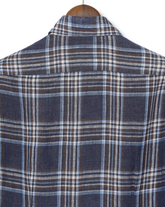 BARBAマドラスチェック リネン ボタンダウンシャツ【DANDY LIFE】08l