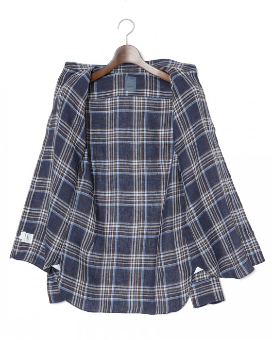 BARBAマドラスチェック リネン ボタンダウンシャツ【DANDY LIFE】09l