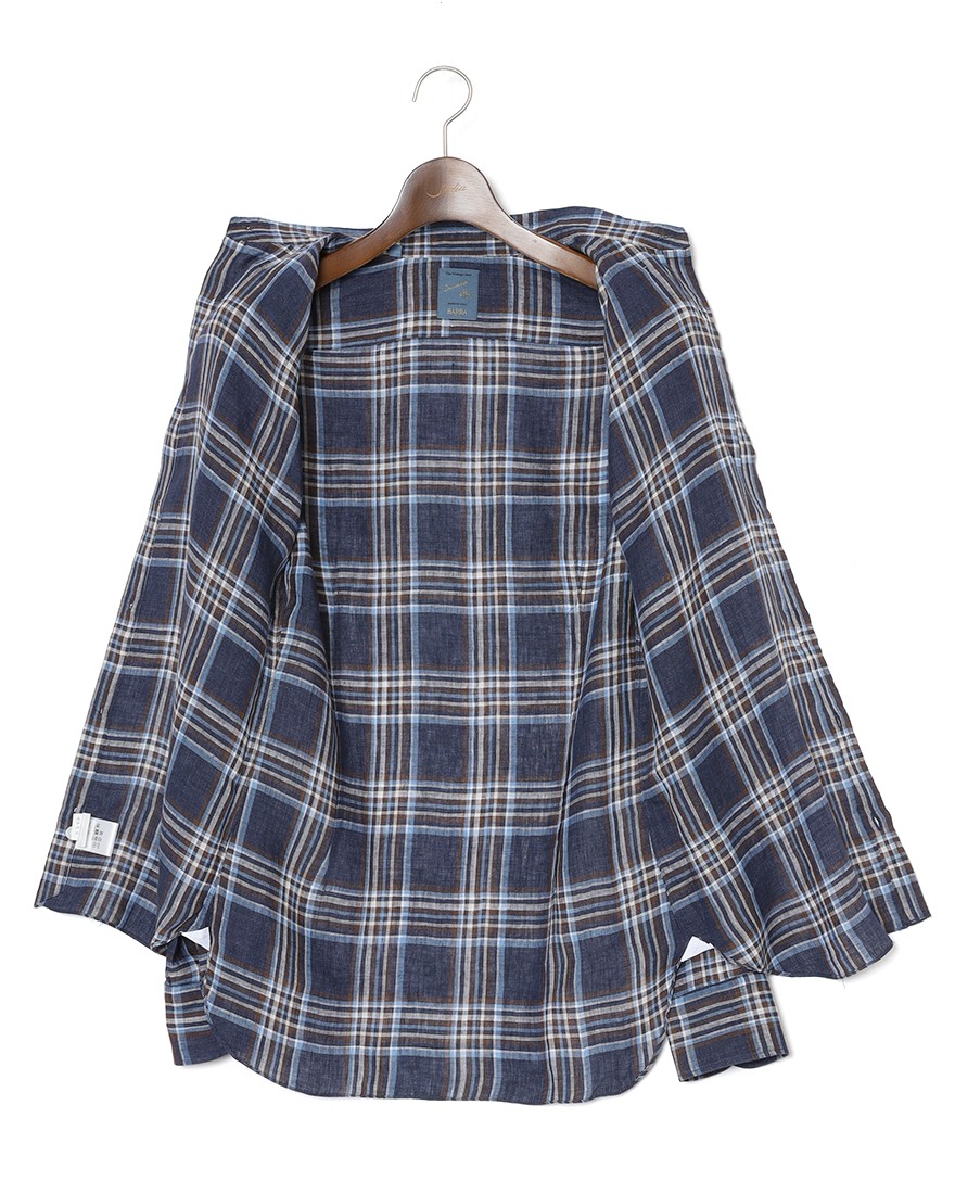 BARBAマドラスチェック リネン ボタンダウンシャツ【DANDY LIFE】09l