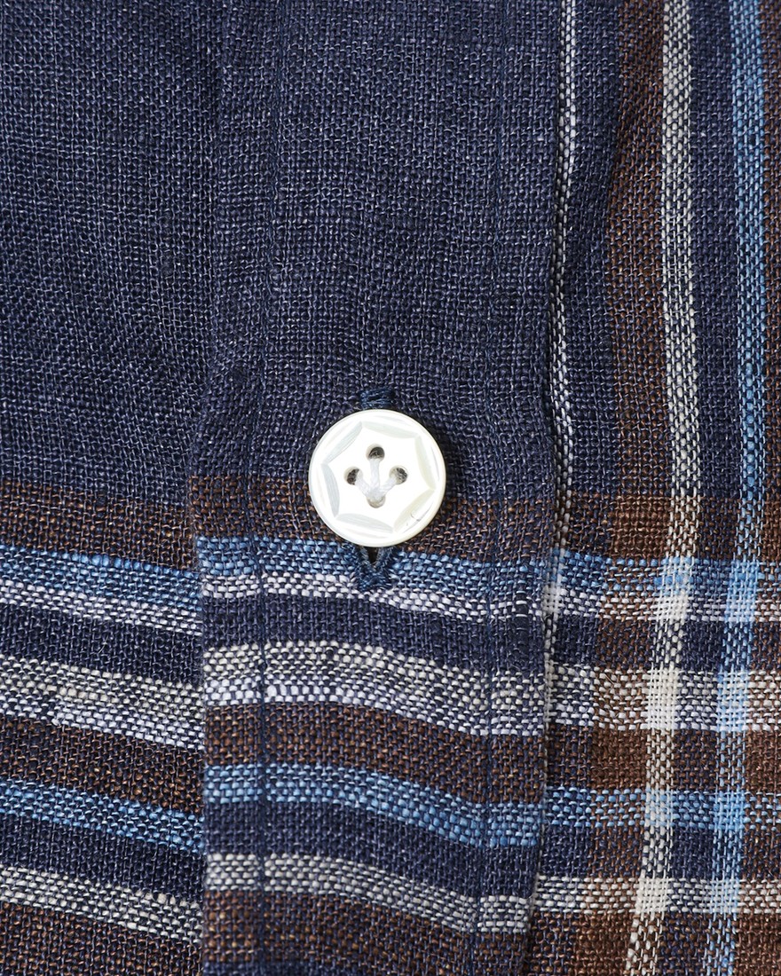 BARBAマドラスチェック リネン ボタンダウンシャツ【DANDY LIFE】12l
