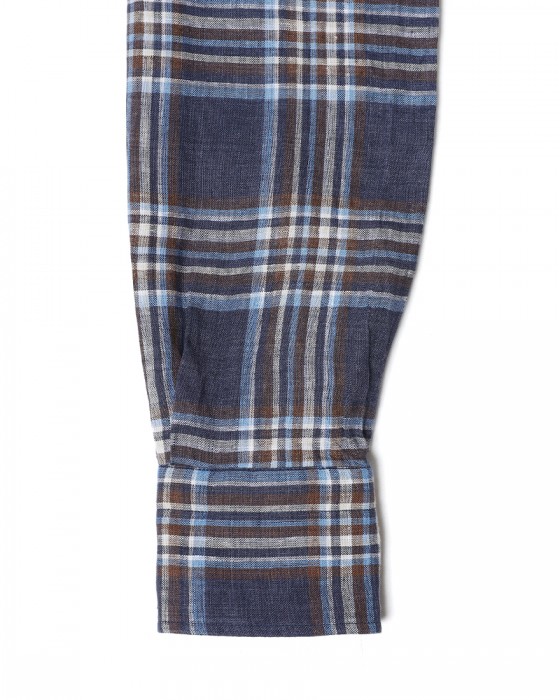 BARBAマドラスチェック リネン ボタンダウンシャツ【DANDY LIFE】13l