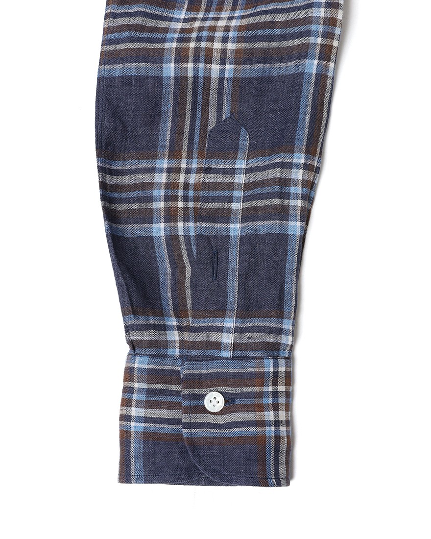 BARBAマドラスチェック リネン ボタンダウンシャツ【DANDY LIFE】14l