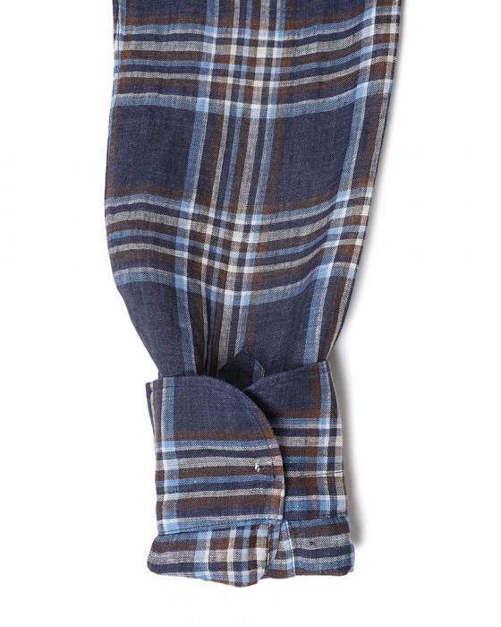 BARBAマドラスチェック リネン ボタンダウンシャツ【DANDY LIFE】15l