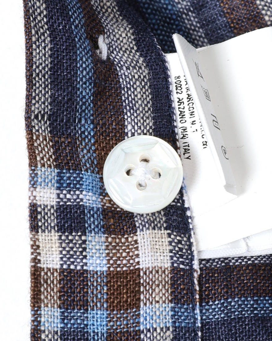 BARBAマドラスチェック リネン ボタンダウンシャツ【DANDY LIFE】17l