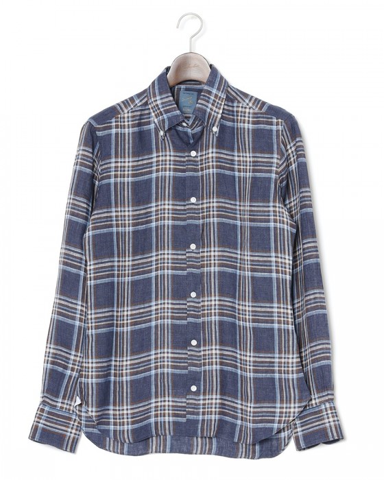 BARBAマドラスチェック リネン ボタンダウンシャツ【DANDY LIFE】ma