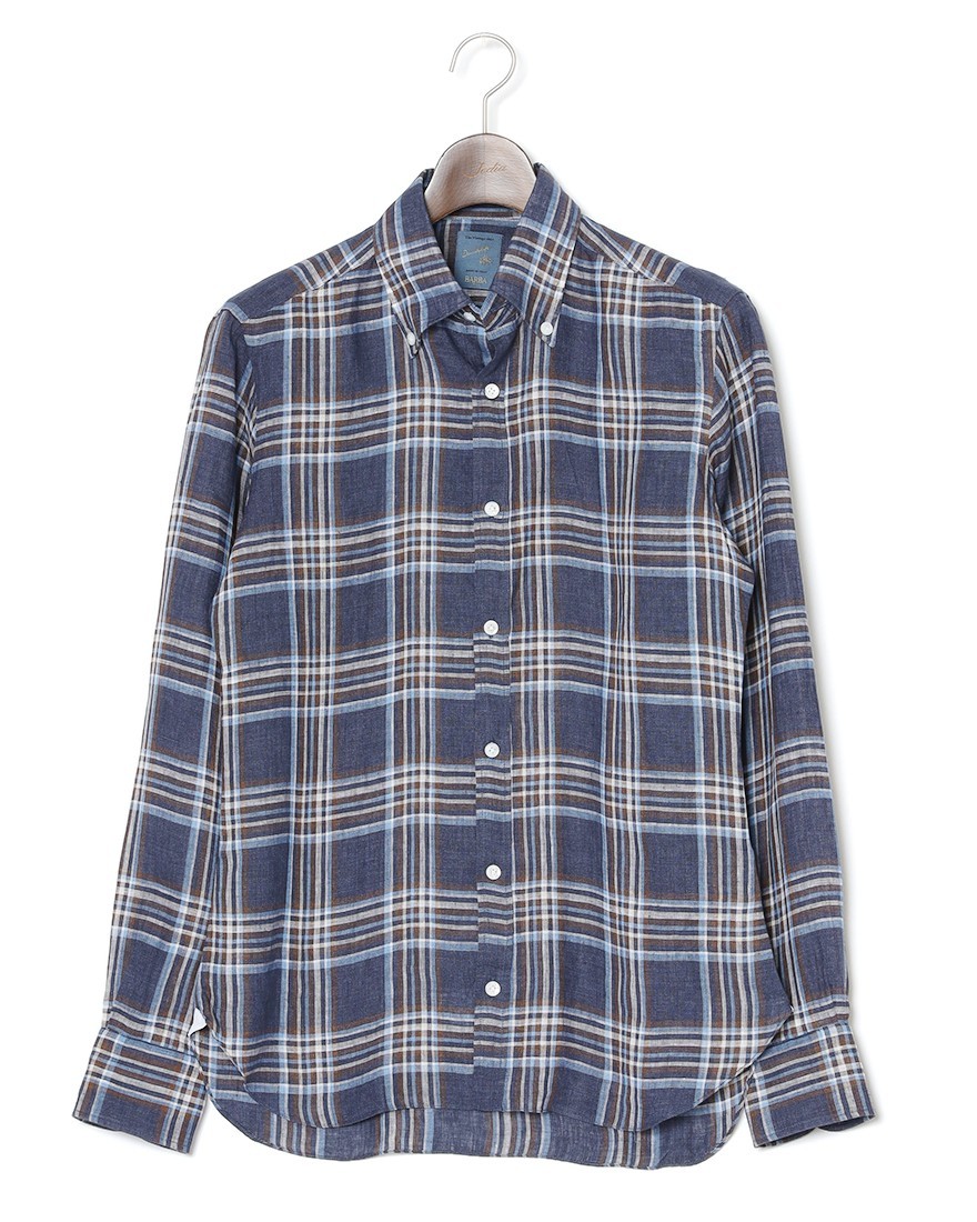 BARBAマドラスチェック リネン ボタンダウンシャツ【DANDY LIFE】ma