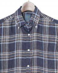 BARBAマドラスチェック リネン ボタンダウンシャツ【DANDY LIFE】mb_05l