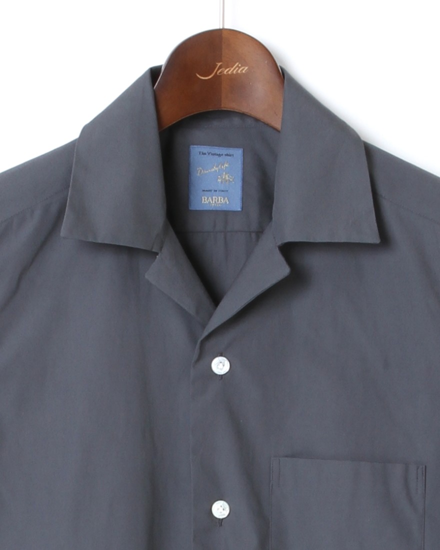 ワイドカラー開襟 ネイビー コットン半袖シャツ Dandylife Barba バルバ Tokyolife