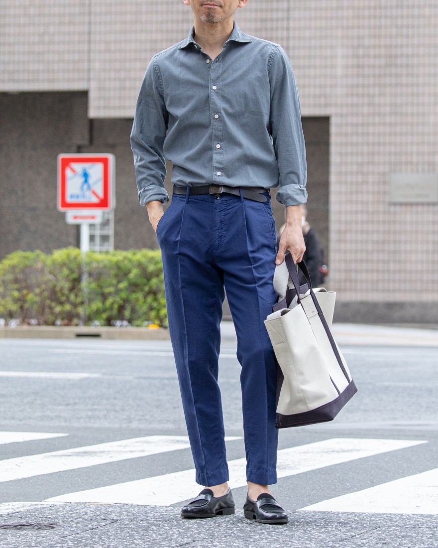 Finamoreコットングレー カッタウェイシャツ【SIMONE/J/BALI】ma