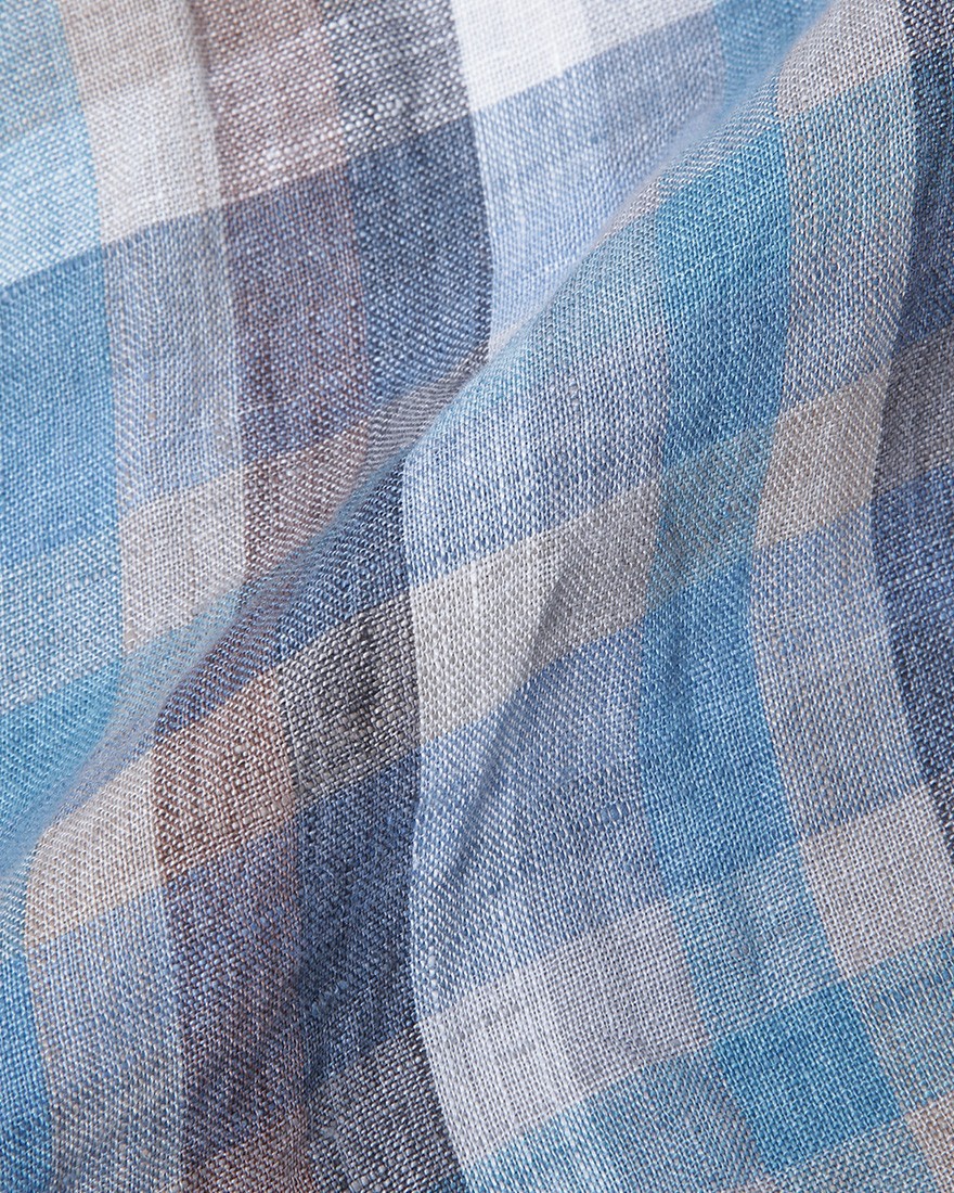 Finamoreリネンチェック カッタウェイシャツ【SIMONE/J/BALI】13l