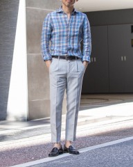 Finamoreリネンチェック カッタウェイシャツ【SIMONE/J/BALI】mb_ma