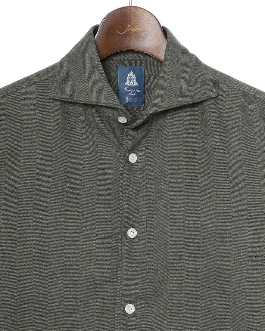 Finamoreコットンリヨセル ヘリンボーン カッタウェイカラーシャツ【SIMONE/BALI】06l