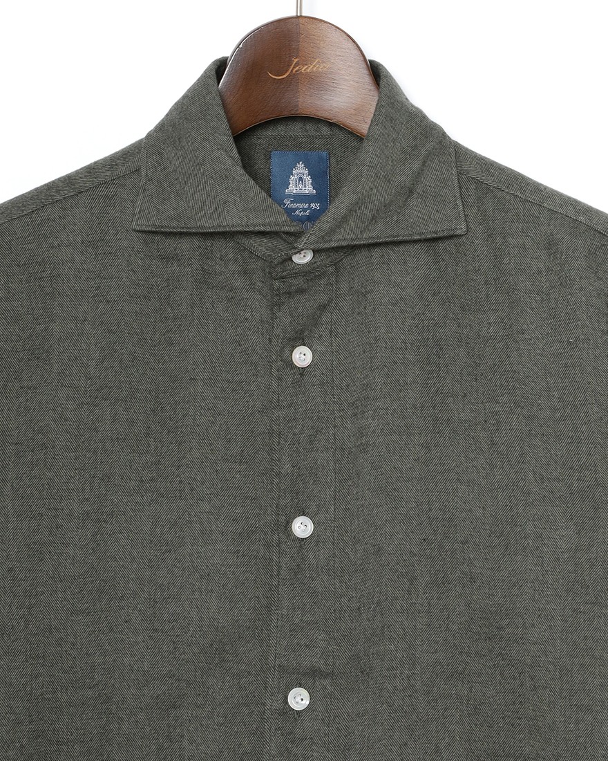 Finamoreコットンリヨセル ヘリンボーン カッタウェイカラーシャツ【SIMONE/BALI】07l