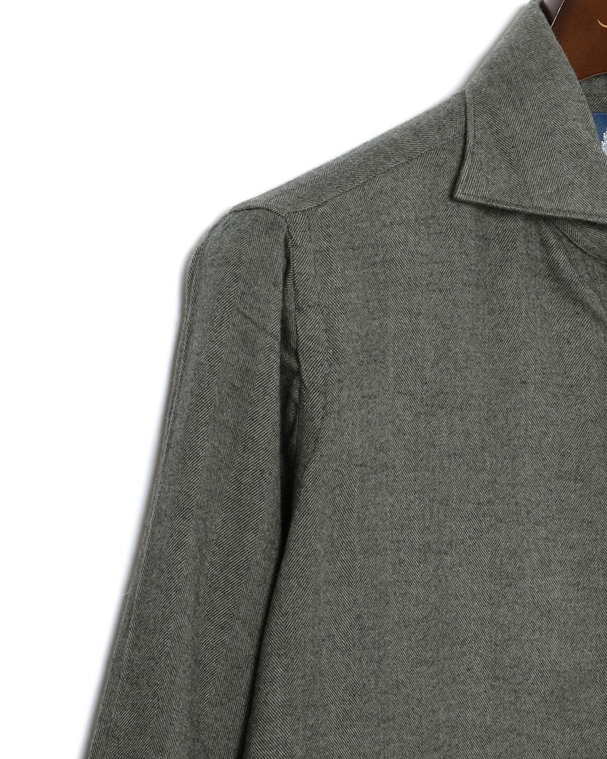 Finamoreコットンリヨセル ヘリンボーン カッタウェイカラーシャツ【SIMONE/BALI】09l
