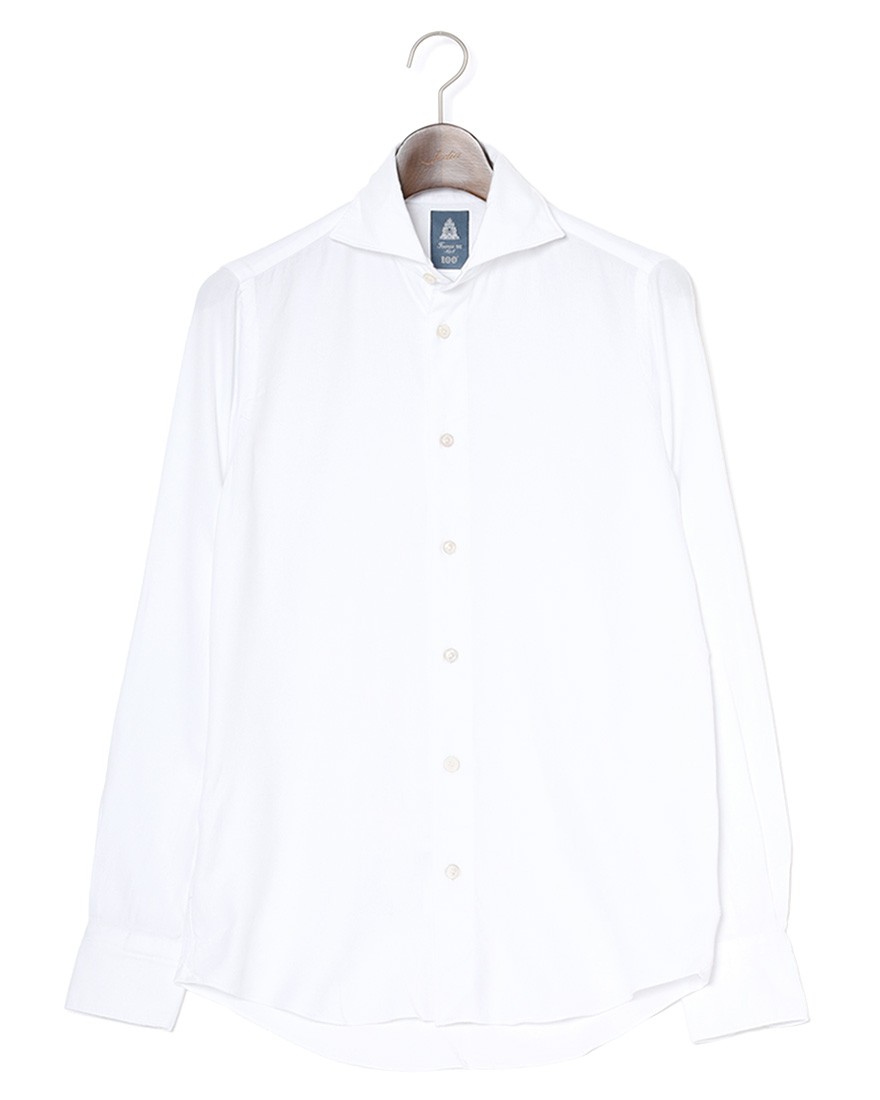 Finamoreコットンリヨセル ヘリンボーン カッタウェイカラーシャツ【SIMONE/BALI】ma