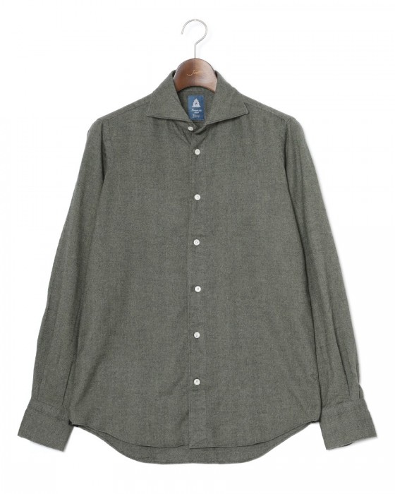 Finamoreコットンリヨセル ヘリンボーン カッタウェイカラーシャツ【SIMONE/BALI】ma