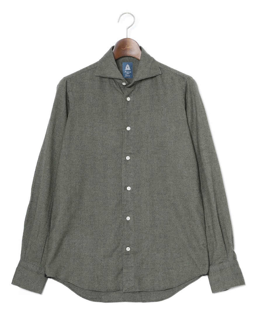 Finamoreコットンリヨセル ヘリンボーン カッタウェイカラーシャツ【SIMONE/BALI】ma