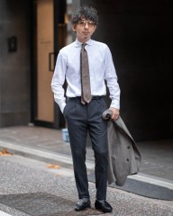 Finamoreコットンリヨセル ヘリンボーン カッタウェイカラーシャツ【SIMONE/BALI】mb_ma