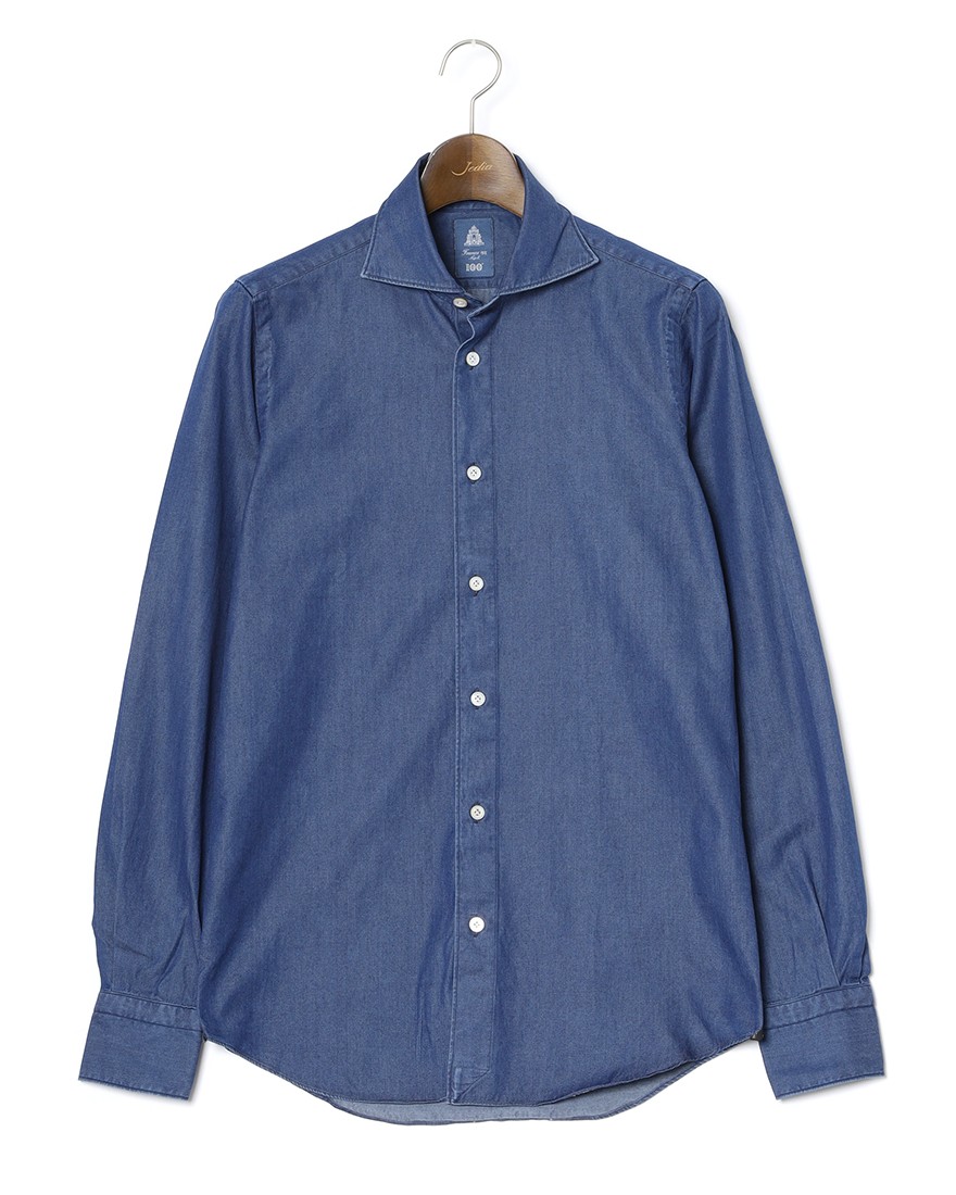 Finamoreコットンデニム カッタウェイカラーシャツ【SIMONE/BALI】c0