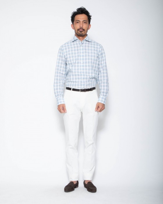 Finamoreチェックコットンリネン カッタウェイシャツ【SIMONE/J/BALI】01l
