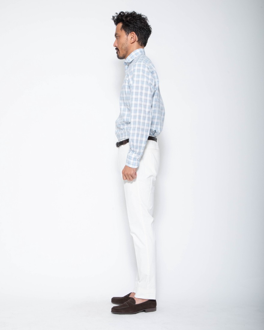 Finamoreチェックコットンリネン カッタウェイシャツ【SIMONE/J/BALI】02l