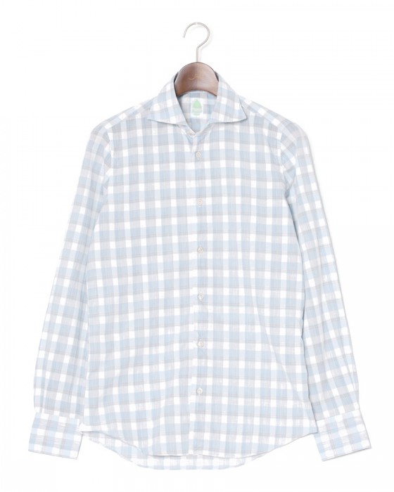 Finamoreチェックコットンリネン カッタウェイシャツ【SIMONE/J/BALI】c0