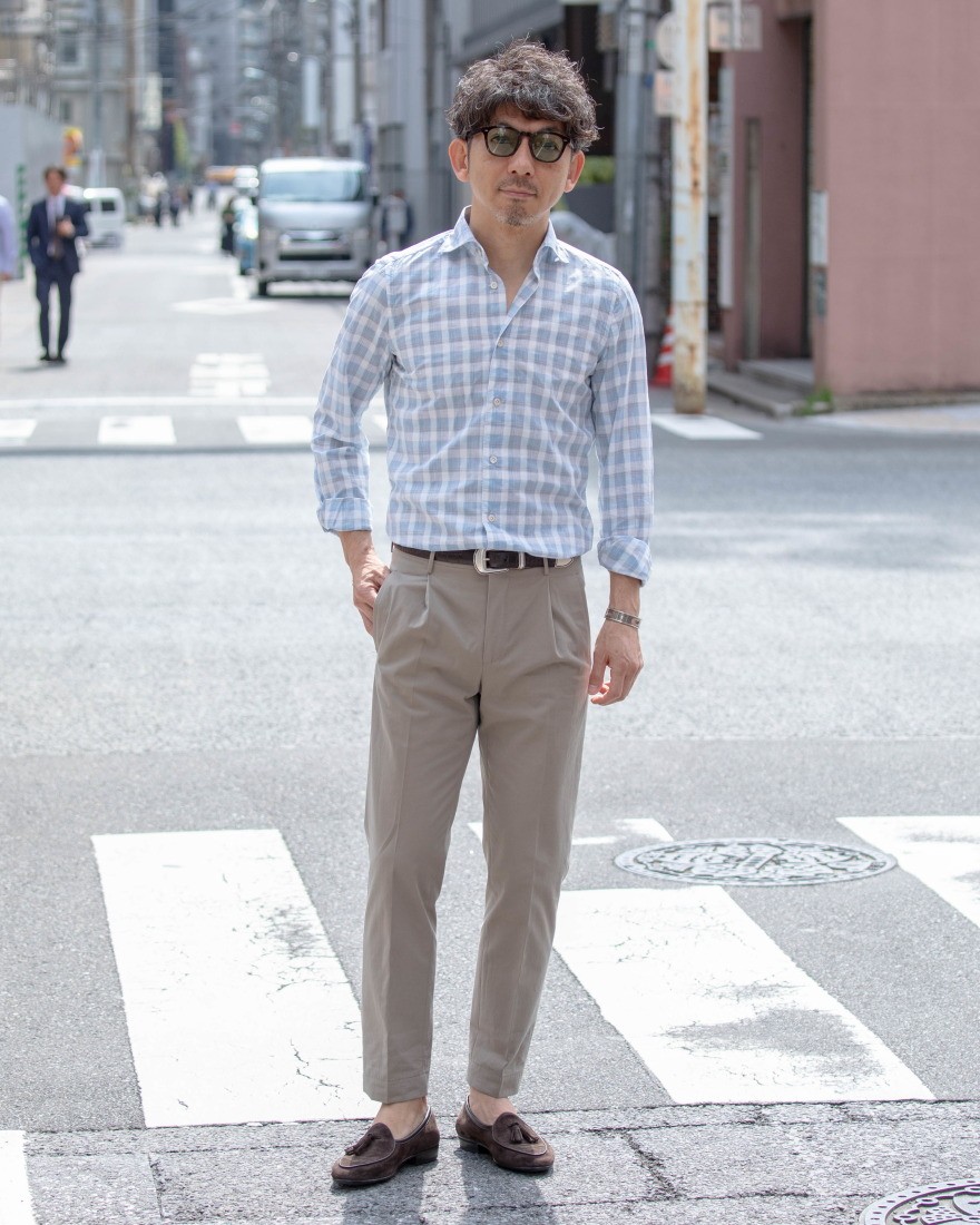Finamoreチェックコットンリネン カッタウェイシャツ【SIMONE/J/BALI】ma