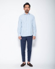 Finamoreチェックコットン カッタウェイシャツ【SIMONE/J/BALI】mb_01l
