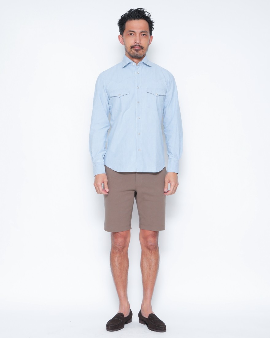 Finamoreコットン ウエスタン ワイドカラー シャツ【BAL78W/J/LUIGI】01l