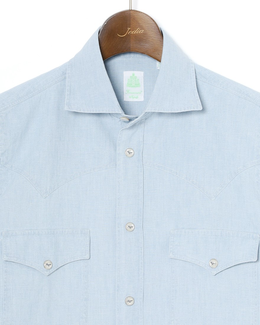 Finamoreコットン ウエスタン ワイドカラー シャツ【BAL78W/J/LUIGI】05l