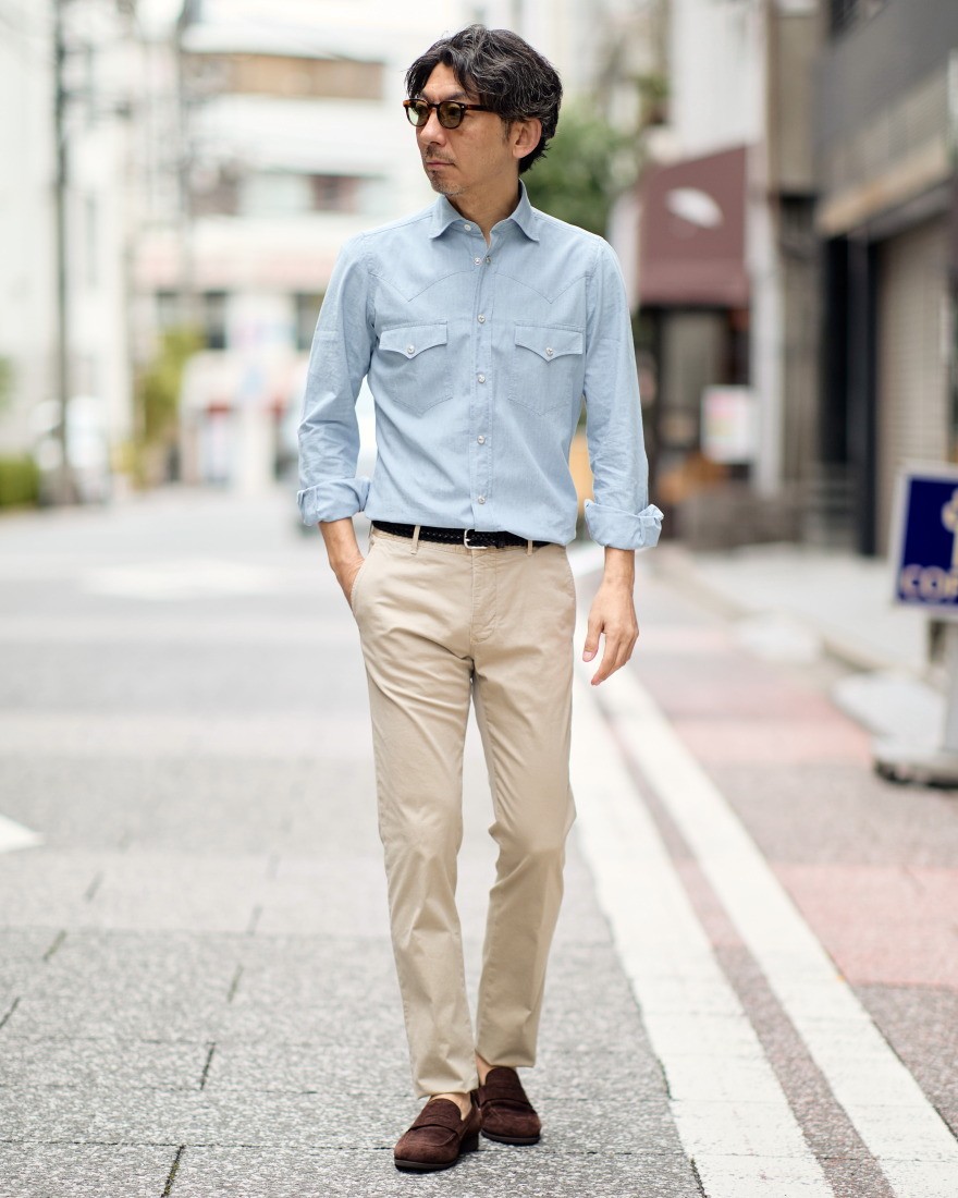 Finamoreコットン ウエスタン ワイドカラー シャツ【BAL78W/J/LUIGI】ma