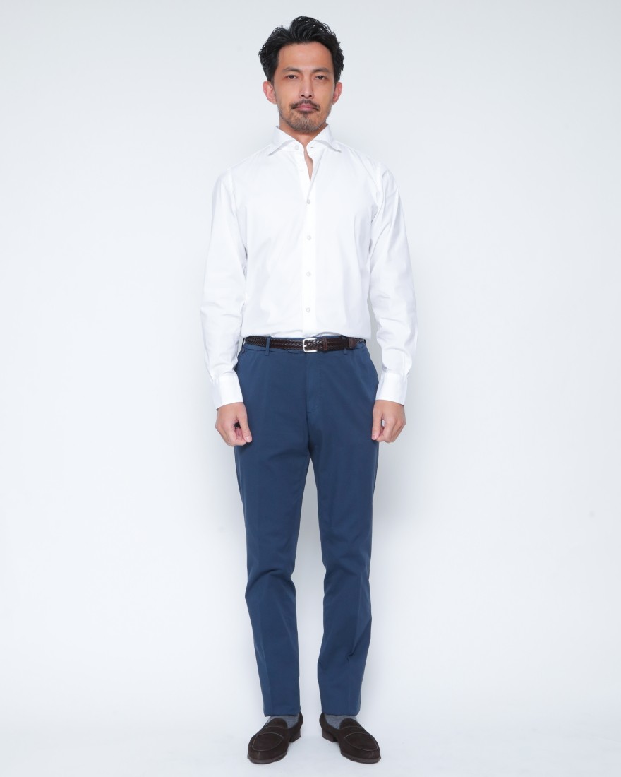 Finamoreソリッド コットンストレッチ カッタウェイシャツ【SIMONE/J/BALI】01l