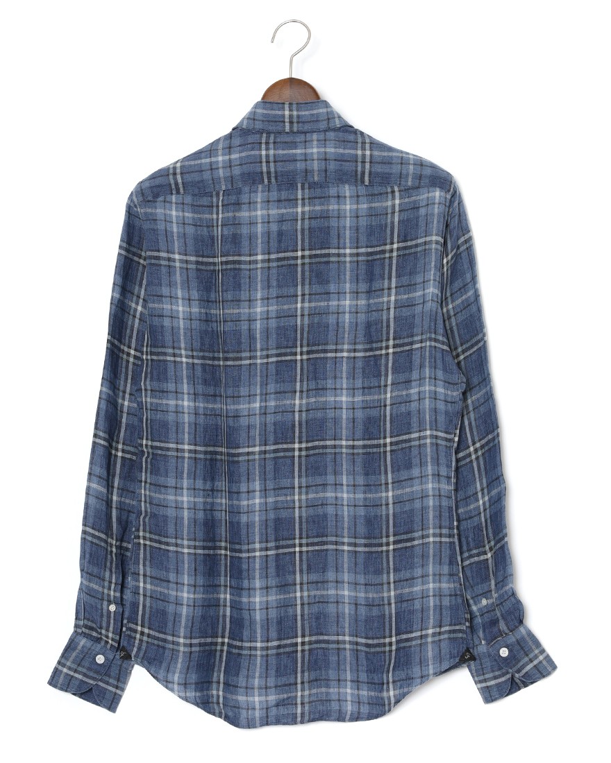 Finamoreリネン チェック カッタウェイシャツ【SIMONE/J/BALI】04l