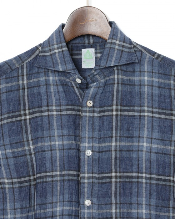 Finamoreリネン チェック カッタウェイシャツ【SIMONE/J/BALI】05l