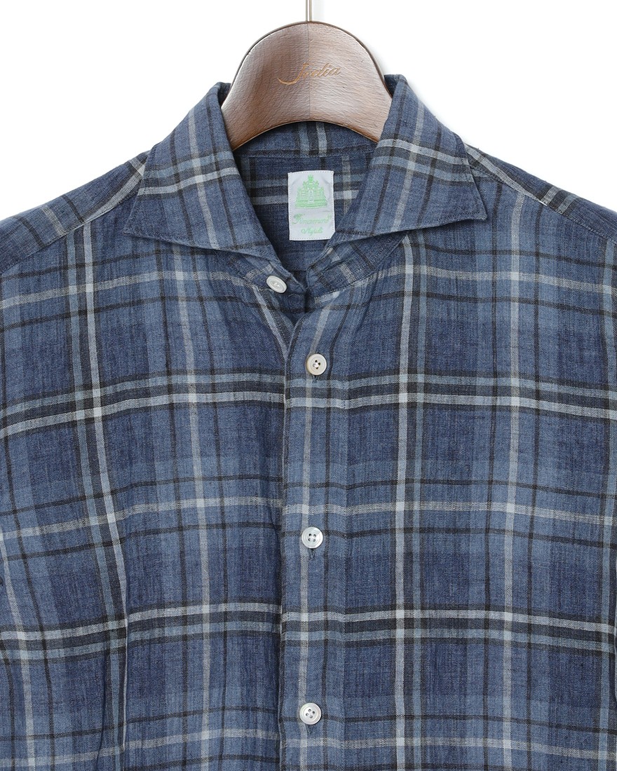 Finamoreリネン チェック カッタウェイシャツ【SIMONE/J/BALI】05l