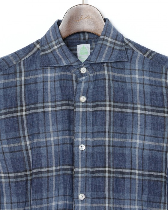 Finamoreリネン チェック カッタウェイシャツ【SIMONE/J/BALI】06l