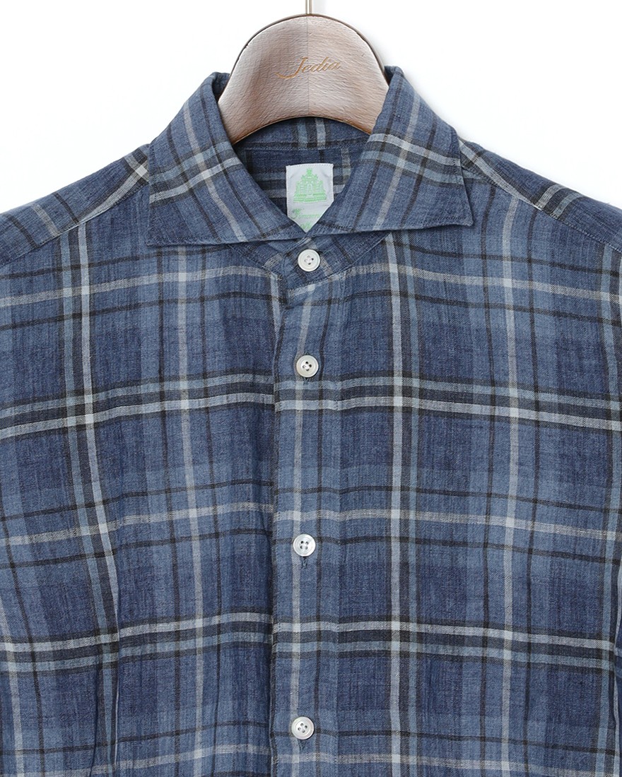 Finamoreリネン チェック カッタウェイシャツ【SIMONE/J/BALI】06l