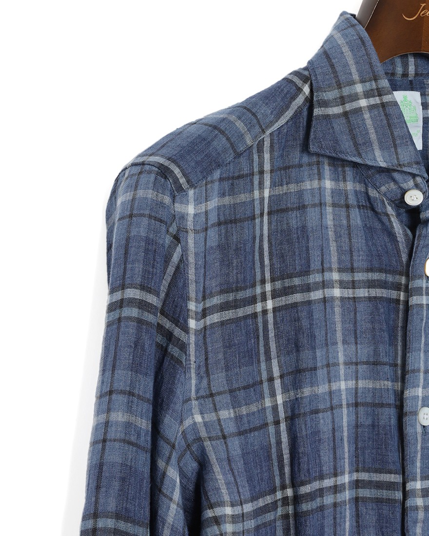 Finamoreリネン チェック カッタウェイシャツ【SIMONE/J/BALI】07l