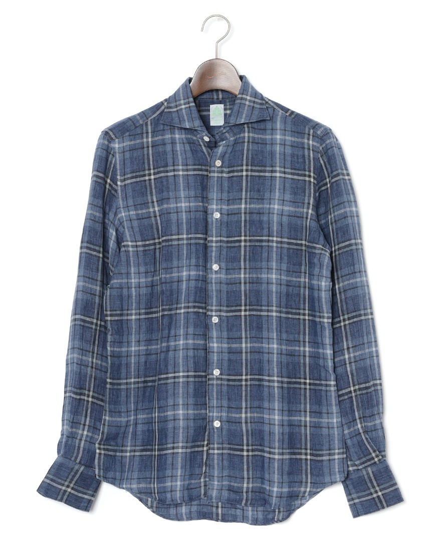 Finamoreリネン チェック カッタウェイシャツ【SIMONE/J/BALI】ma