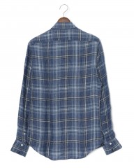 Finamoreリネン チェック カッタウェイシャツ【SIMONE/J/BALI】mb_04l