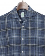 Finamoreリネン チェック カッタウェイシャツ【SIMONE/J/BALI】mb_05l