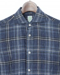 Finamoreリネン チェック カッタウェイシャツ【SIMONE/J/BALI】mb_06l